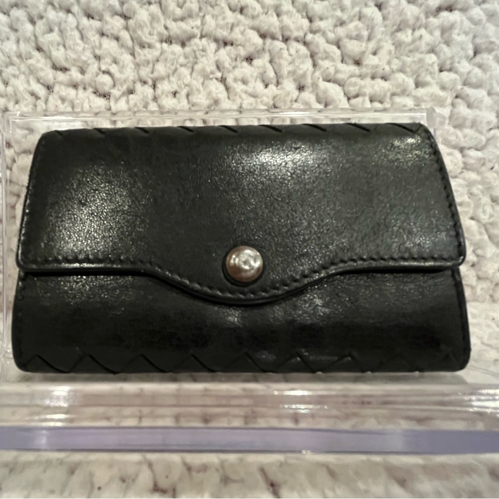 Bottega Veneta Black Leather Intreciatto 5 Key Rings Wallet